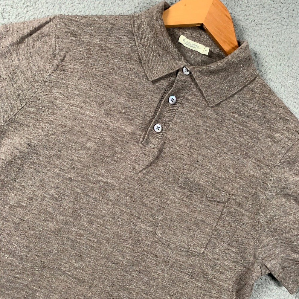 Suitsupply Linen Cotton Knit Polo Men's Medium M Brown Short Sleeve Chest Pocket